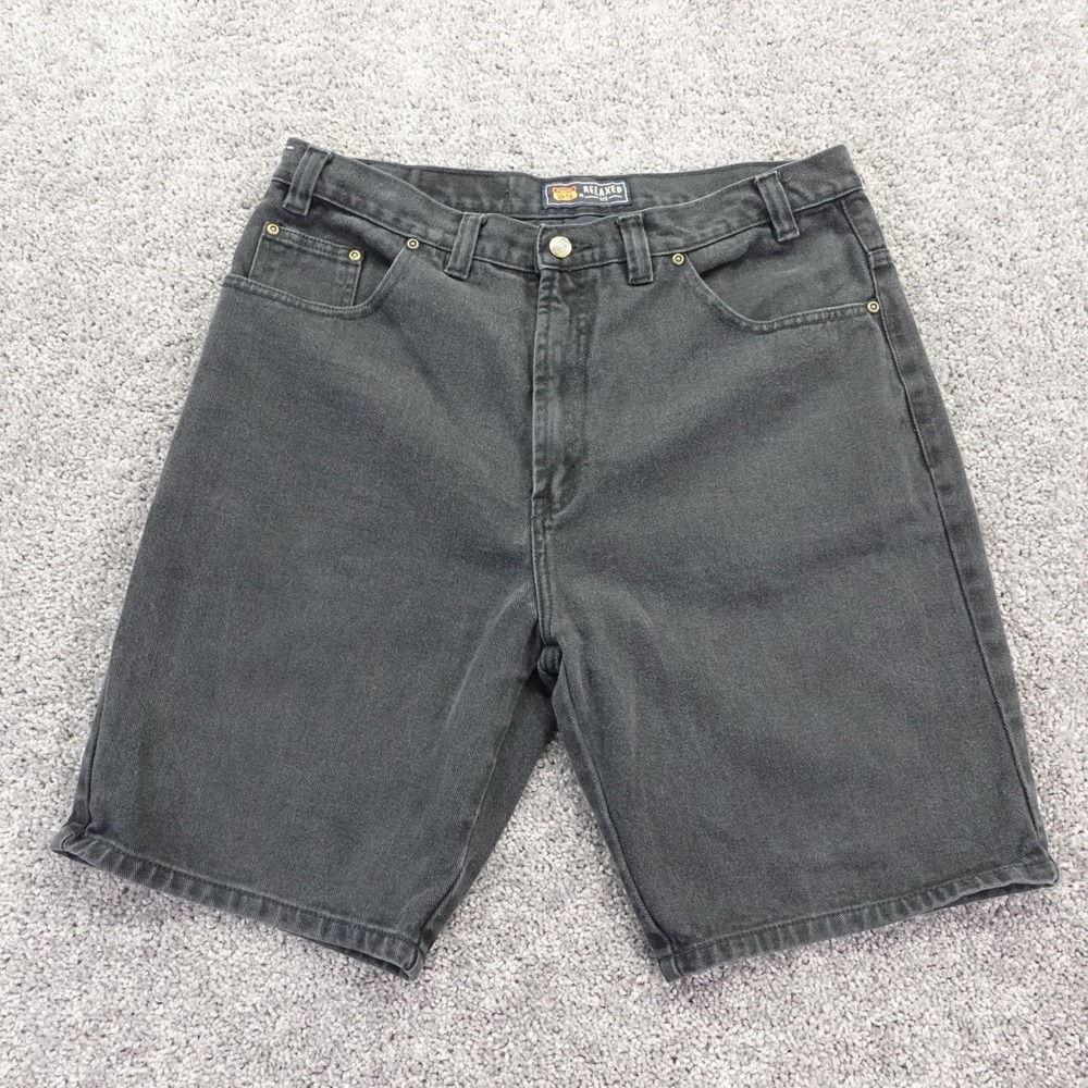 Route 66 Denim Shorts Mens 36 Black Relaxed Fit Vintage Cotton Jean Flat Front